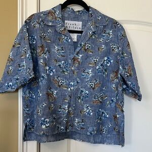 Frank & Eileen Rosie Blue and Brown Floral Shirt Small